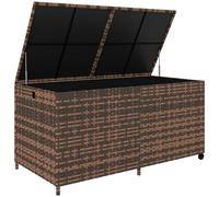 Outsunny 650L Garden Storage Box with 2 Wheels, Rattan Deck Box with Waterproof Zipped Liner, Safe Pneumatic Rods, Mixed Brown
