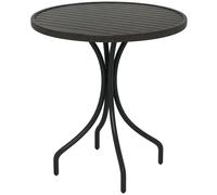 Outsunny ??66cm Garden Side Table, Round Bistro Coffee Table, Outdoor Patio Table with Steel Frame and Slat Tabletop for Balcony and Porch, Grey Wood Grain Grey