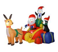 Outsunny 6ft Christmas Inflatable Santa on Sleigh with Built-in LED Lights | with Reindeer and Penguin, Outdoor Christmas Blow Up Decoration, for Garden, Indoor Outdoor Home Decor