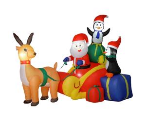 Outsunny 6ft Christmas Inflatable Santa on Sleigh with Built-in LED Lights | with Reindeer and Penguin, Outdoor Christmas Blow Up Decoration, for Garden, Indoor Outdoor Home Decor