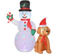 Outsunny 6FT Christmas Inflatables Snowman & Dog with Built-in LED Lights and Flashing Light, Blow Up Christmas Inflatable Decoration for Indoor Outdoor Decor, Garden