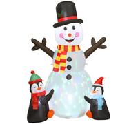 Outsunny 6FT Christmas Inflatables Snowman & Penguins with Built-in LED Lights and Flashing Projector Light, Blow Up Christmas Inflatable Decoration for Indoor Outdoor Decor, Garden