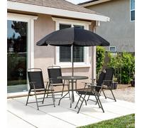 Outsunny 6Pc Garden Dining Set Outdoor Furniture Folding Chairs Table Parasol