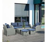 Outsunny 6pc Padded Outdoor Rattan Wicker 3-Seat Sofa Recliner Footstool Table