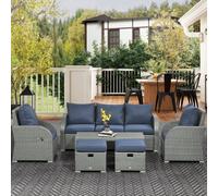 Outsunny 6Pc Padded Outdoor Rattan Wicker 3-Seat Sofa Recliner Footstool Table