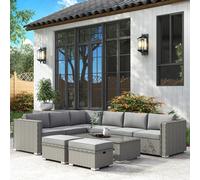 Outsunny 6 Piece Rattan Corner Sofa Set with Cushions, Grey