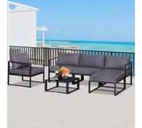 Outsunny 6pcs Garden Sectional Sofa Set Aluminum Frame Coffee Table Footstool