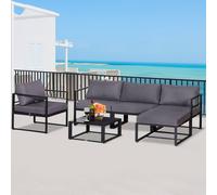 Outsunny 6pcs Garden Sectional Sofa Set Aluminum Frame Coffee Table Footstool - Grey - Aluminum, Tempered Glass - 73cmx65cmx63cm