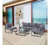 Outsunny 6Pcs Outdoor Sectional Sofa Set Conversation Aluminum Frame In Grey