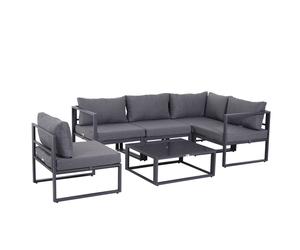 Outsunny 6Pcs Outdoor Sectional Sofa Set Conversation Aluminum Frame In Grey Grey