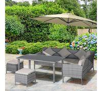 Outsunny 6Pcs Rattan Sofa Set Coffee Table Footstool Outdoor - Grey - Grey