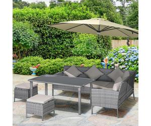 Outsunny 6Pcs Rattan Sofa Set Coffee Table Footstool Outdoor - Grey - Grey