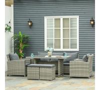 OUTSUNNY 5 Pcs PE Rattan Garden Patio Furniture Set w/ Chair Stool Coffee Table in Grey Outsunny Grey