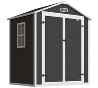 Outsunny 6'x4.5' Garden Storage Shed, Lockable Garden Shed with Double Doors, Window, Vent and Plastic Roof, Black