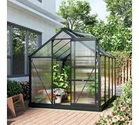 Outsunny 6x4ft Walk-In Polycarbonate Greenhouse Plant Grow Galvanized Aluminium - Grey - 6x8ft