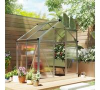 Outsunny 6x4ft Walk-In Polycarbonate Greenhouse Plant Grow Galvanized Aluminium - Silver - 6x4ft