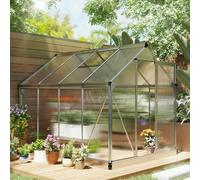 Outsunny 6x4ft Walk-In Polycarbonate Greenhouse Plant Grow Galvanized Aluminium - Silver - 6x8ft