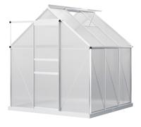 Outsunny 6x6 ft Walk-In Polycarbonate Greenhouse, Durable Aluminium Garden Green House with Adjustable Roof Vent, UV Protection & Galvanised Base for Year-Round Growing Aosom UK