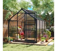 Outsunny 6x8ft Walk-In Polycarbonate Greenhouse Plant Grow Galvanized Aluminium, Grey
