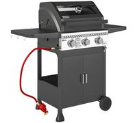 Outsunny 7.5kW Three-Burner Gas BBQ Grill, with See-Through Lid - Black