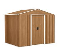 Outsunny 7.7 x 5.6ft Metal Garden Shed with Vents and Lockable Sliding Doors, Waterproof Galvanised Patio Outdoor Tool Storage Shed, Brown Wood Effect