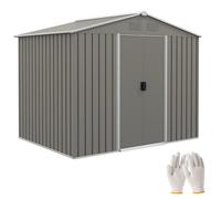 Outsunny 7.7 x 5.7ft Metal Garden Shed, Galvanised Outdoor Tool Storage House with Ventilation Slots and Sliding Doors, Light Grey Grey