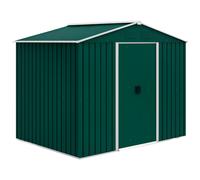 Outsunny 7.7 x 5.7ft Metal Garden Shed with Ventilation Slots and Sliding Doors, Galvanised Outdoor Tool Storage House, Green Green