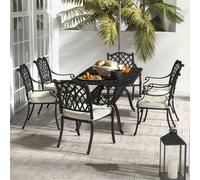 Outsunny 7-Pc Cast Aluminum Patio Dining Set W/ Umbrella Hole & Cushion In Black