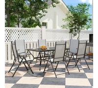 Outsunny 7 PCs Garden Dining Set, Folding Chairs and Metal Top Table, Grey - Grey - Galvanised Steel, Texteline - 150L x 90W x 71Hcm