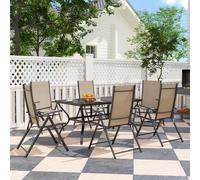 Outsunny 7 PCs Garden Dining Set, Folding Chairs and Metal Top Table, Grey - Khaki - Galvanised Steel, Texteline - 150L x 90W x 71Hcm