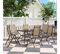 Outsunny 7 Pcs Garden Dining Set, Folding Chairs And Metal Top Table, Khaki