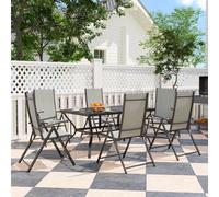 OUTSUNNY 7 PCs Garden Dining Set, Folding Chairs & Metal Top Table, Khaki Outsunny Khaki