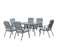 Outsunny 7 Pcs Garden Dining Set W/ Umbrella Hole & Cushion In Grey