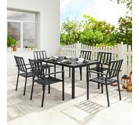 Outsunny 7 PCs Garden Dining Set w/ Stackable Chairs and Metal Top Table, Black