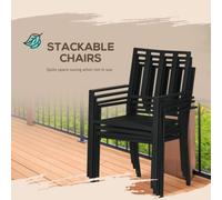 Outsunny 7 PCs Garden Dining Set w/ Stackable Chairs and Metal Top Table, Black