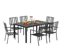 Outsunny 7 PCs Garden Dining Set w/ Stackable Chairs and Metal Top Table, Black