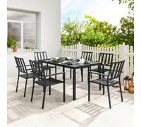 Outsunny 7 Pcs Garden Dining Set W/ Stackable Chairs And Metal Top Table, Black