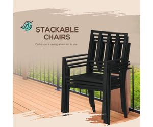 Outsunny 7 PCs Garden Dining Set w/ Stackable Chairs and Metal Top Table, Black