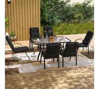 Outsunny 7 Pcs Garden Dining Set W/ Umbrella Hole & Cushion, Black