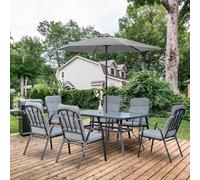 Outsunny 7 Pcs Garden Dining Set W/ Umbrella Hole & Cushion In Grey