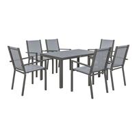 Outsunny 7 PCs Garden Dining Set, Wood-plastic Composite Table & 6 Chairs, Grey