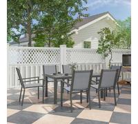 Outsunny 7 PCs Garden Dining Set, Wood-plastic Composite Table & 6 Chairs, Grey - Grey