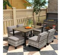 Outsunny 7 PCS Rattan Garden Dining Set with Cushions, Umbrella Hole, Grey