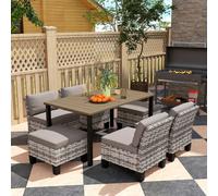 Outsunny 7 PCS Rattan Garden Dining Set with Cushions, Umbrella Hole, Grey