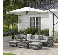 Outsunny 7 Pieces Rattan Garden Furniture Set With Sofa, Shelf, Table, Cushion, Grey Grey