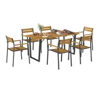 Outsunny 7 Piece Garden Dining Set with Table and 6 Stackable Chairs, Brown, Brown