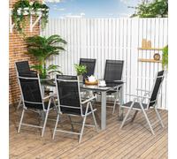 Outsunny 7 Piece Garden Dining Set, Outdoor Table And 6 Chair, Aluminium In Black Black