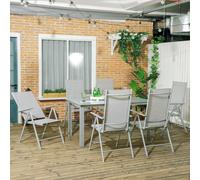 Outsunny 7 Piece Garden Dining Set, Outdoor Table and 6 Chair, Aluminium, Grey, Grey