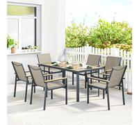 Outsunny 7 Piece Garden Dining Set, Outdoor Table And 6 Chairs, Khaki