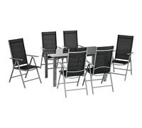 Outsunny 7pc Outdoor Table and 6 Chair Set - Aluminium/Black, Black